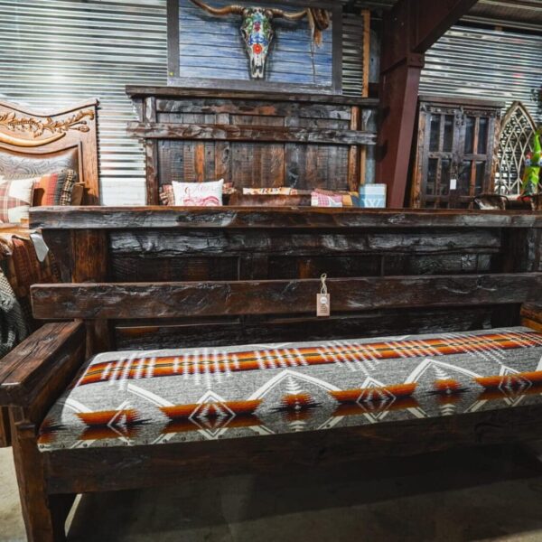 84" old wood bench Aztec print bench