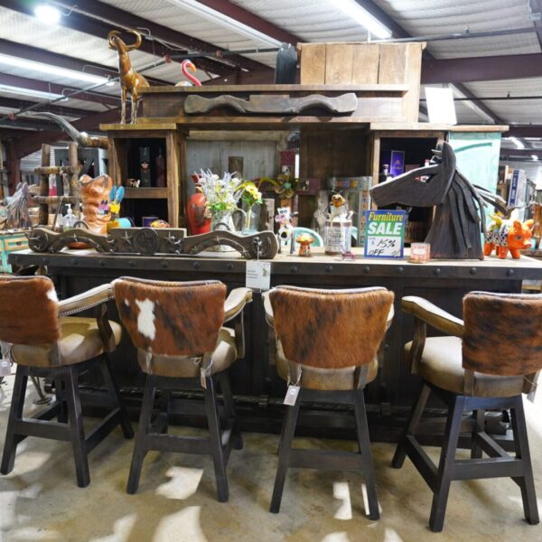 8 ft Bar with Swivel Cowhide chairs